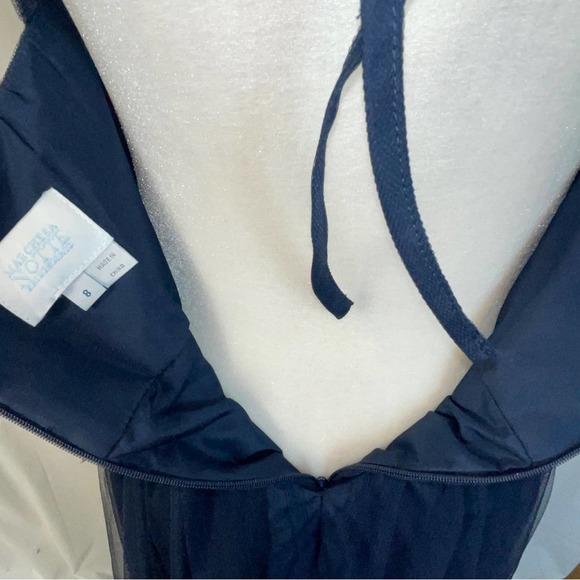 Marchesa Notte Halter Tulle Draped Bridesmaid Dress BM1110  Size 8 Navy - Picture 6 of 9